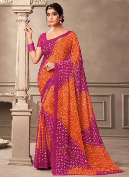 Rani And Orange Colour Ruchi Kesariya Chiffon 65th Edition Daily Wear Chiffon Saree Collection 12005 A